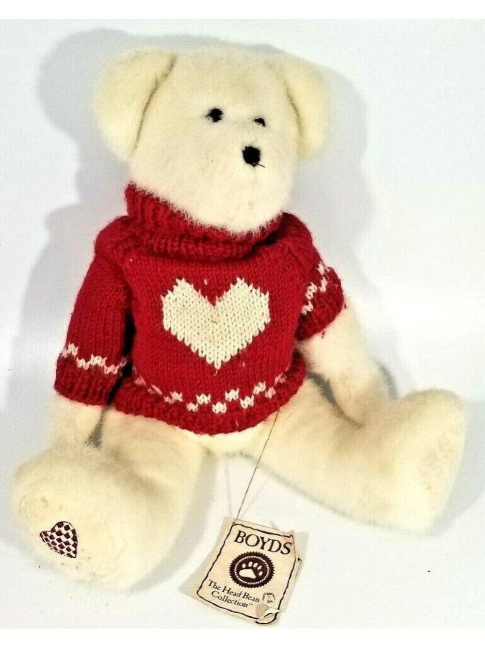 Boyds Cara Sue White Bear 15" Red Sweater White Heart Jointed Plush Collectible